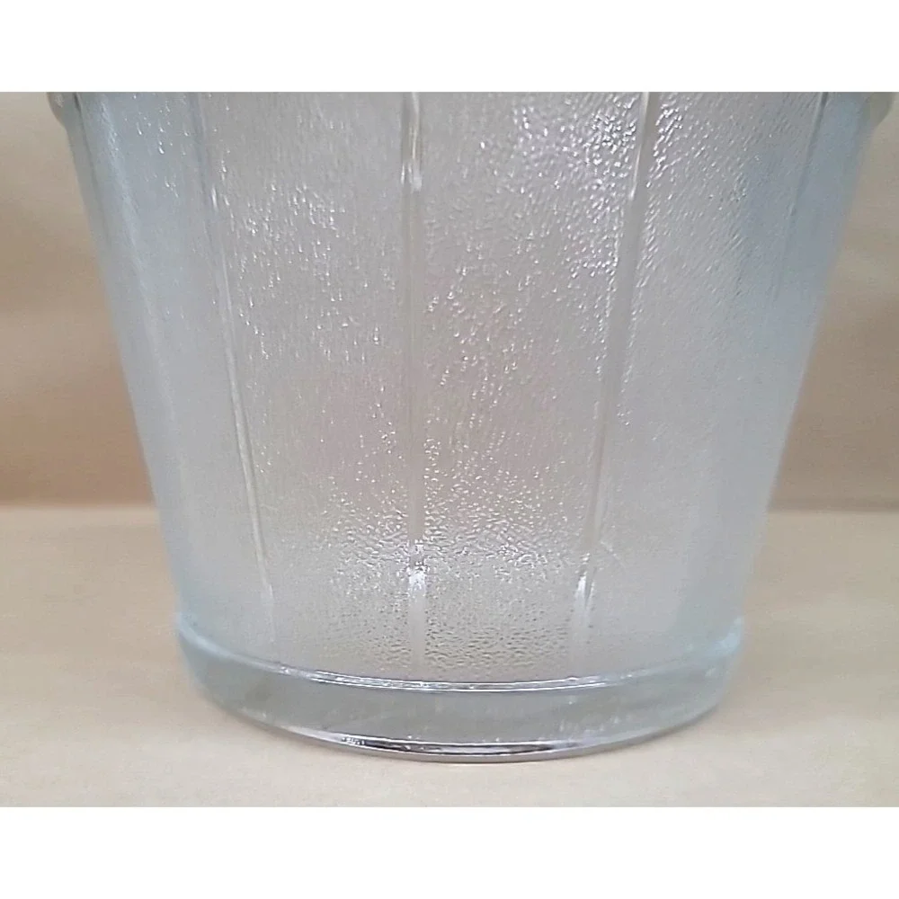 Vintage Textured Clear Glass Keg Barware Ice Bucket w/Hammered Handle & Tongs